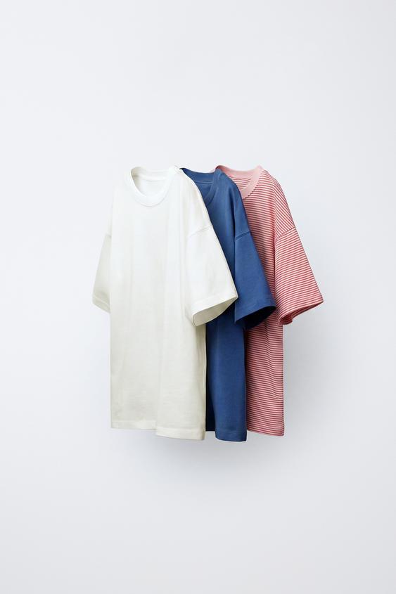 3-PACK OF PLAIN AND STRIPED T-SHIRTS - Red Stripe de Zara - Imagen 0