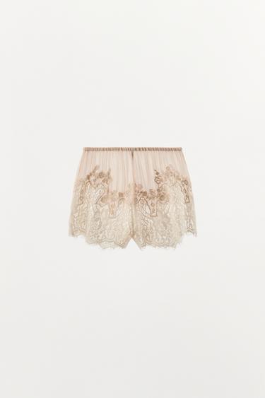 SHORT EN GEORGETTE BRODÉ DENTELLE - Rose de Zara - Image 3
