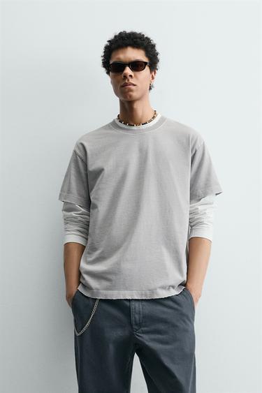 CAMISETA BOXY FIT ACABADO IRREGULAR - Gris claro de Zara