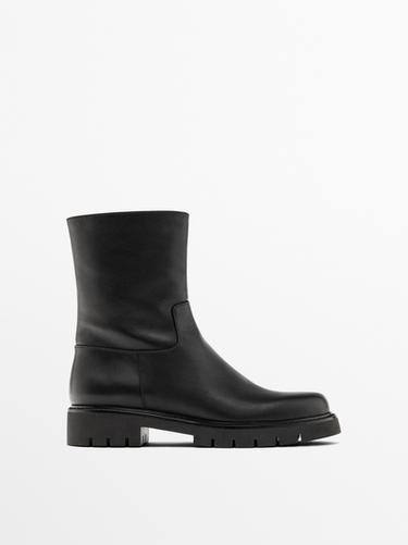 Zara Track sole flat ankle boots - Black