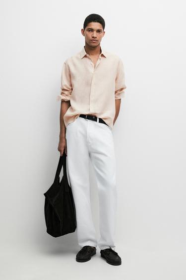 Chemise à rayures regular fit 100 % lin - Beige clair de Zara - Image 0
