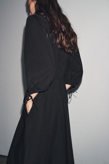 GATHERED POPLIN DRESS ZW COLLECTION - Black by Zara - Image 2