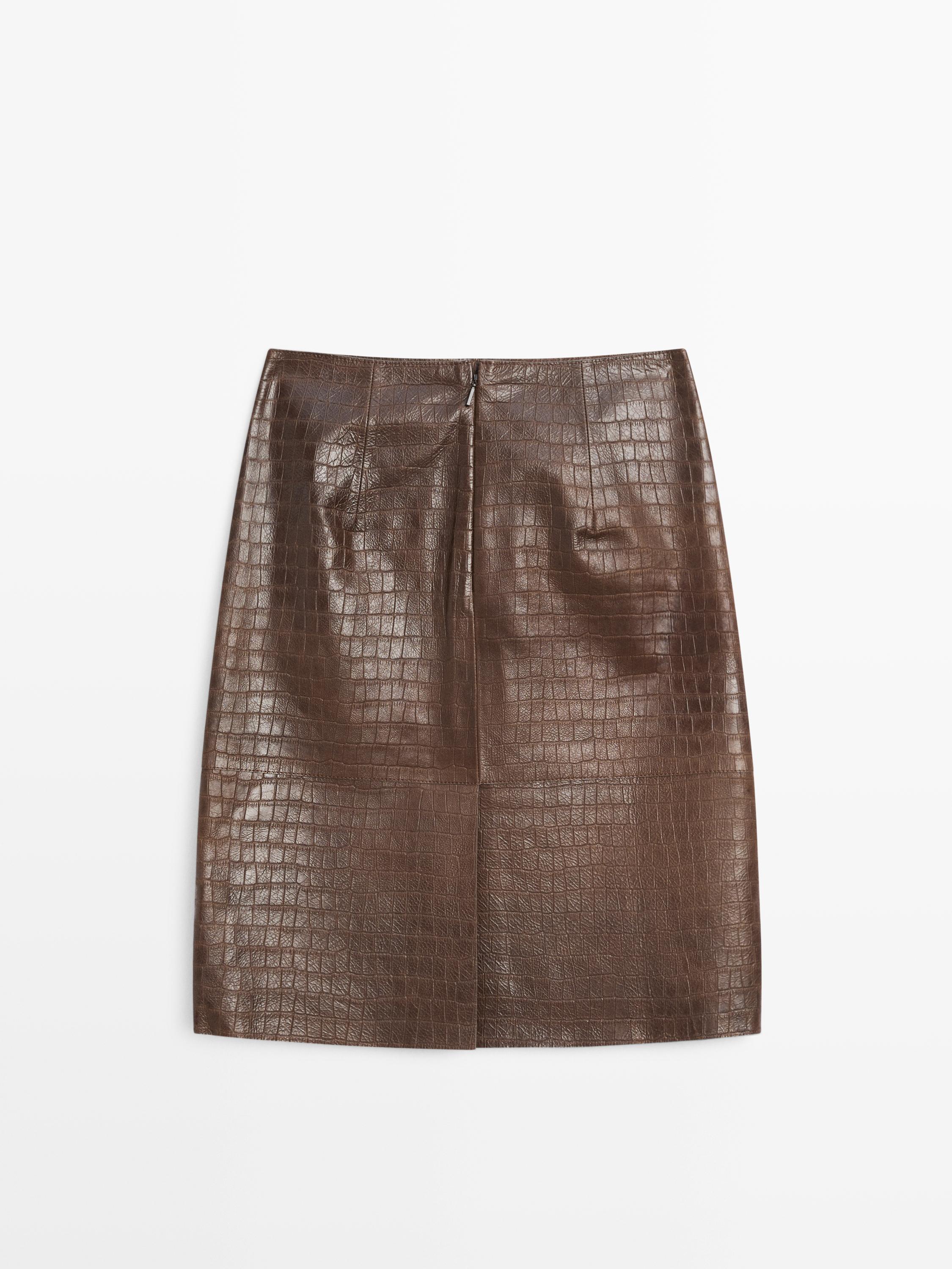 Short leather mock croc skirt