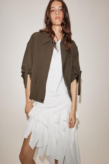 Zara TABBED SLEEVE BOMBER JACKET - Tobacco