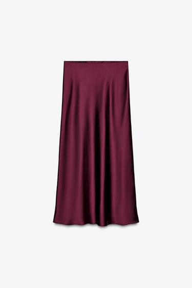 SATIN MIDI SKIRT - Burgundy by Zara