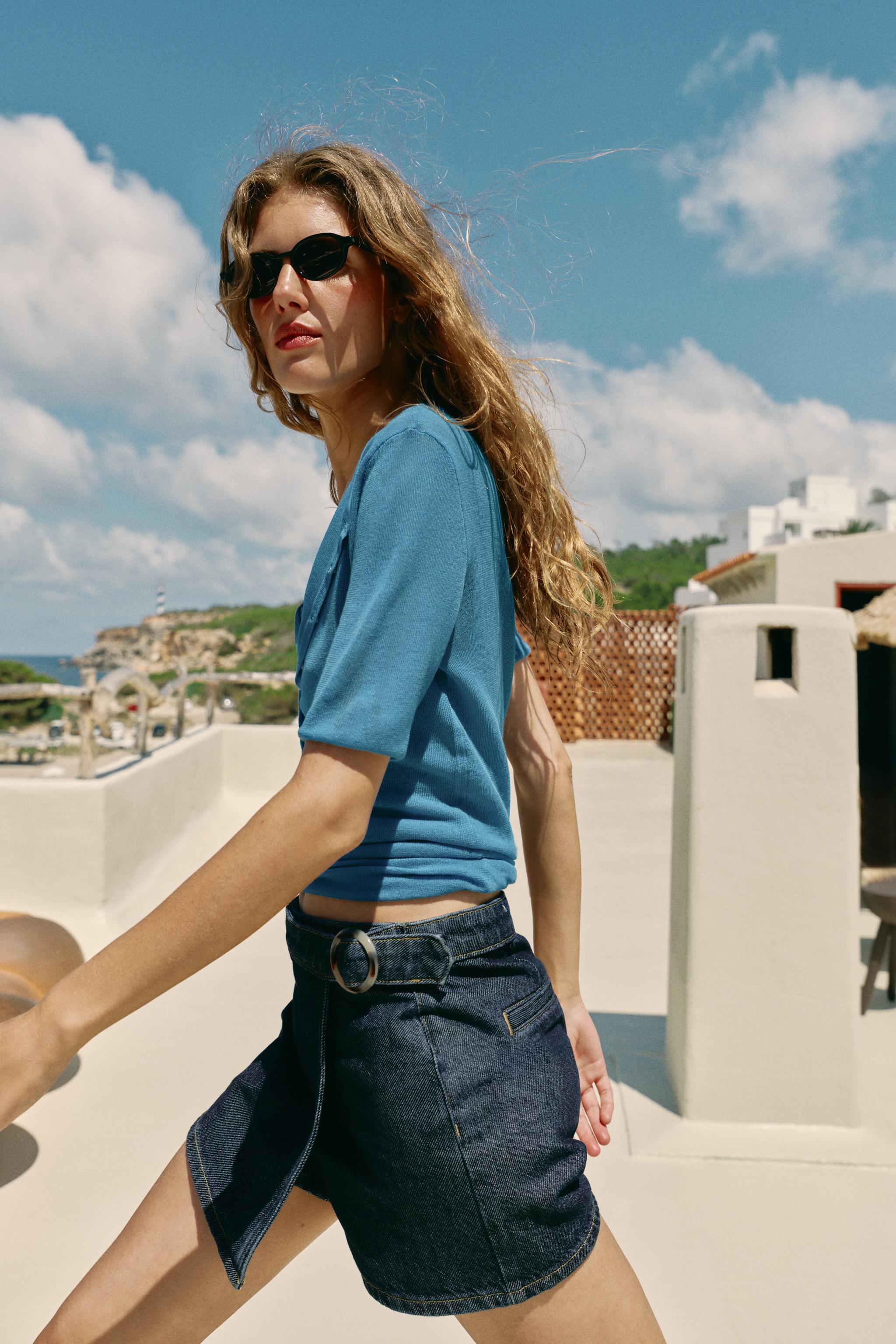 Женские юбки Zara Z1975 WRAP DENIM SKORT WITH BUCKLE — фото 4