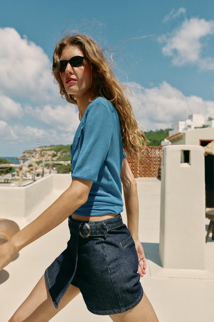 Falda short de mezclilla con hebilla y cruzado Z1975 4