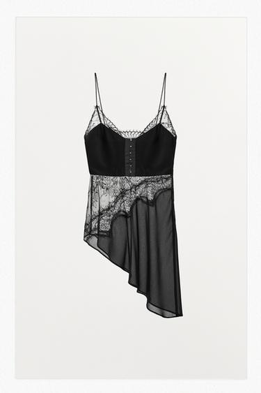 Zara LACE STRAP TOP - Black