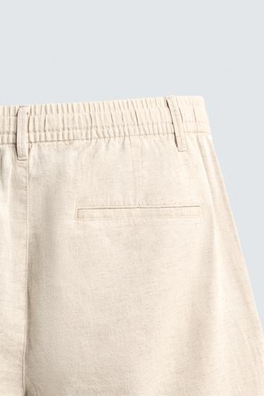 SHORT RELAXED FIT EN COTON ET LIN - Beige clair de Zara - Image 8