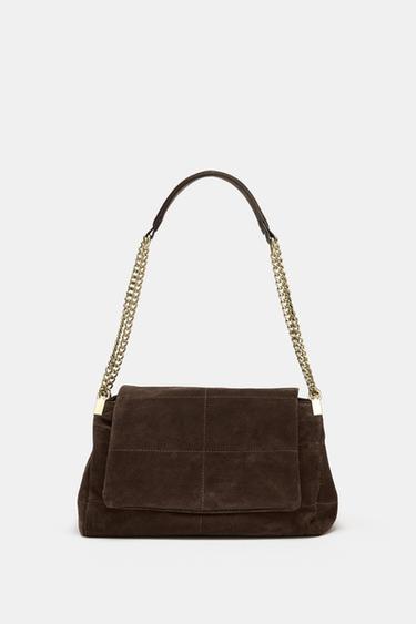 BOLSO PIEL DE HOMBRO - Chocolate de Zara