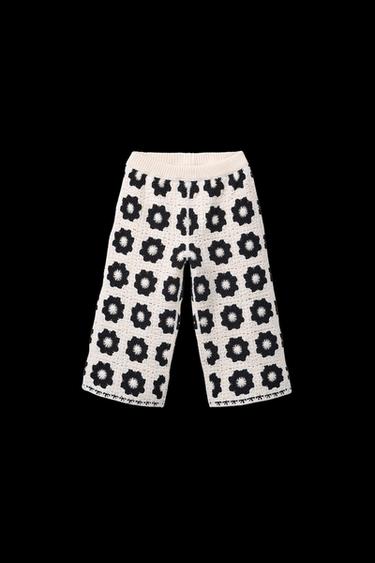 CROCHET FLOWER KNIT TROUSERS - Ecru / Black by Zara - Image 0