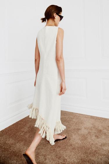 ROBE EN LIN À FRANGES ZW COLLECTION - Beige clair de Zara - Image 2