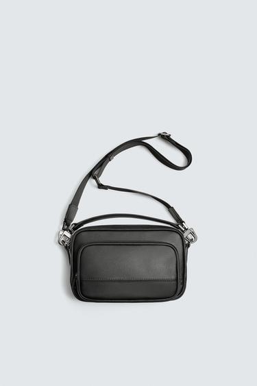 Zara TEXTURED CROSSBODY BAG - Black