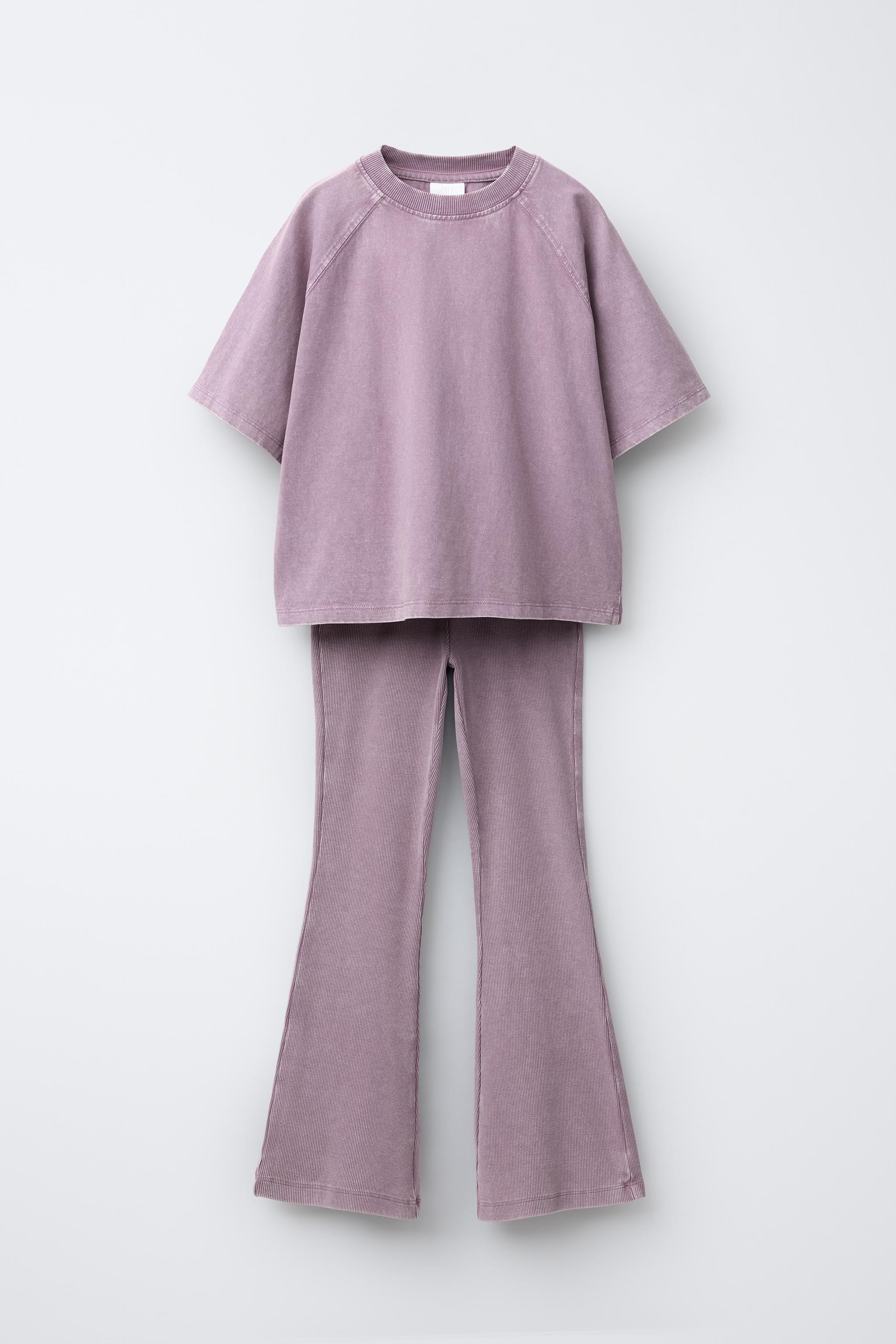 HEAVY WEIGHT T-SHIRT AND WASHED EFFECT RIB FLARE LEGGINGS SET