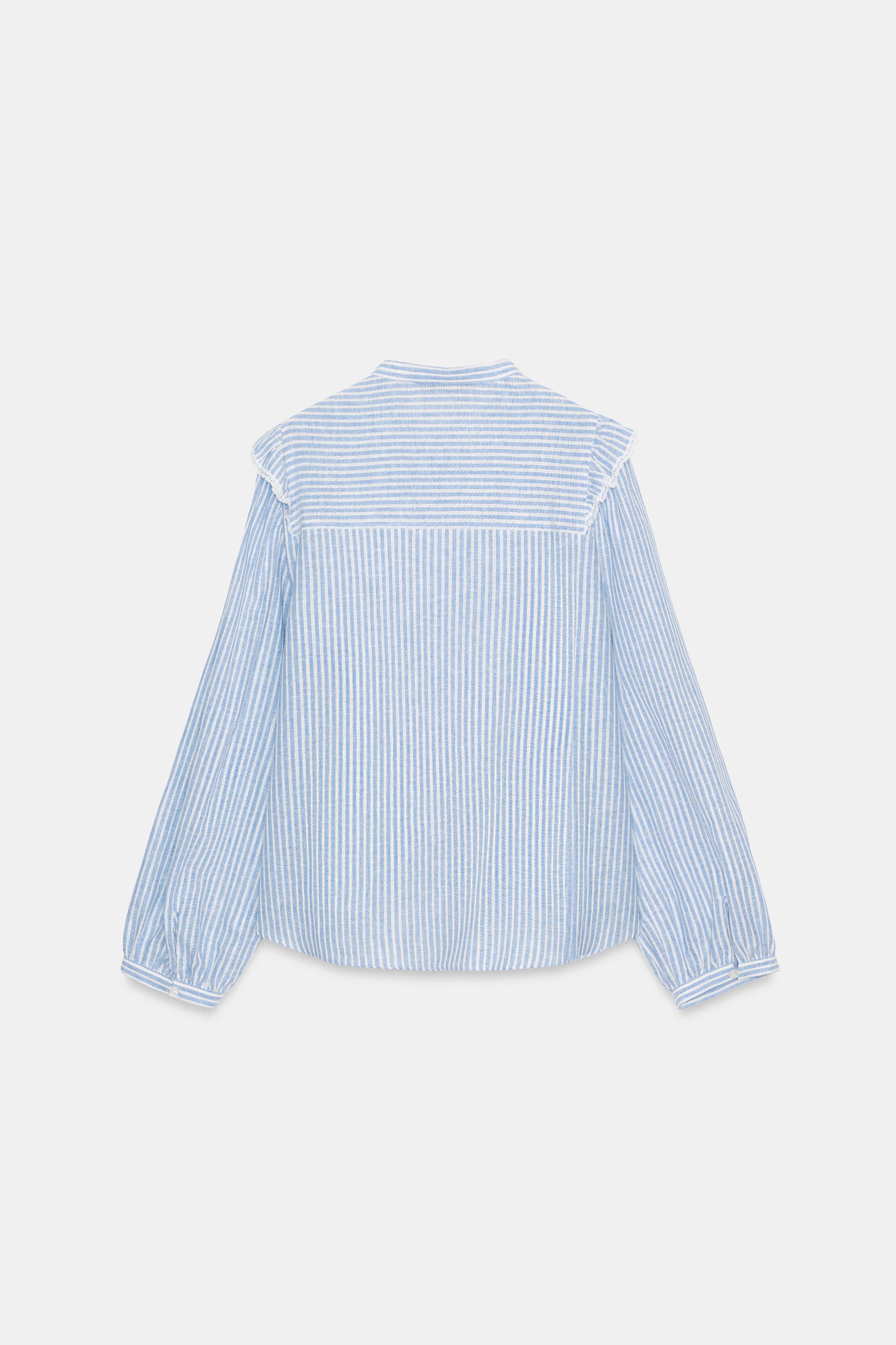 METALLIC THREAD RUFFLED STRIPED SHIRT