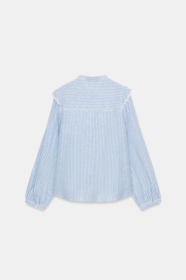 METALLIC THREAD STRIPED RUFFLE SHIRT - Blue/White by Zara - Image 7