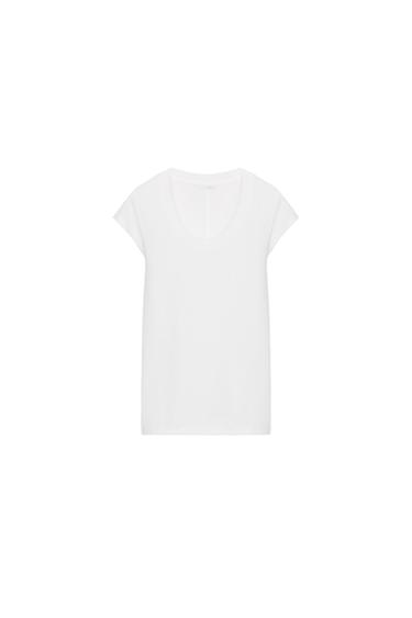 T-SHIRT À MANCHES COURTES - Blanc cassé de Zara