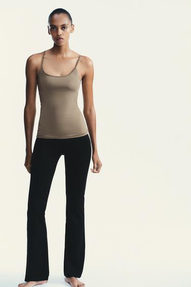 Zara LYOCELL T-SHIRT WITH INNER TOP - taupe brown