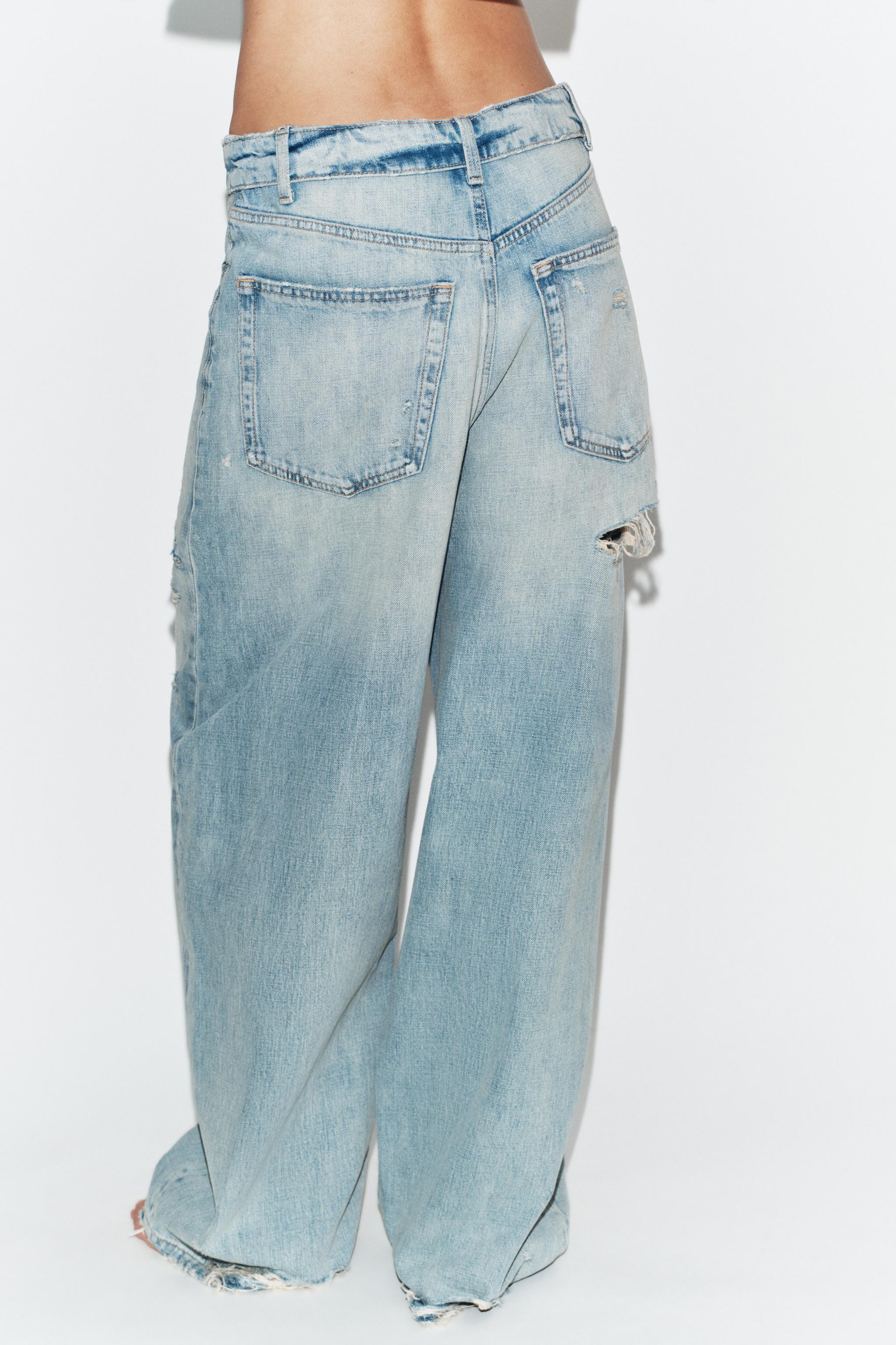 TRF ミッドライズ折り返しウエストデニムパンツ - ライトブルー | ZARA