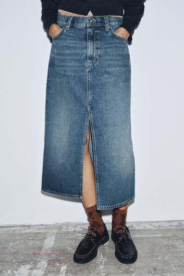 ZW COLLECTION DENIM SKIRT WITH SLIT - Blue by Zara - Image 4
