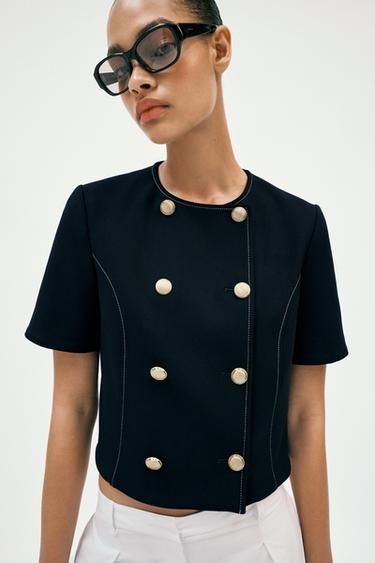 SHORT SLEEVE BLAZER - Navy blue by Zara