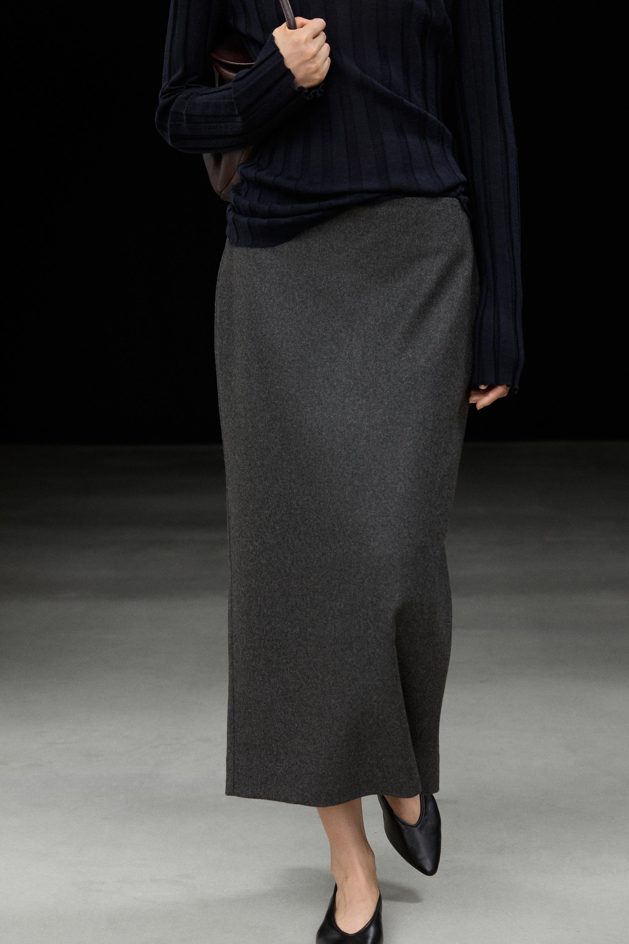 Straight wool blend midi skirt