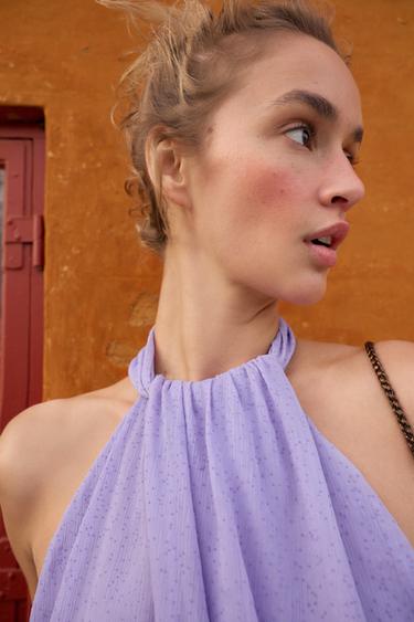 POLKA DOT HALTER BUBBLE TOP - Lilac by Zara - Image 4