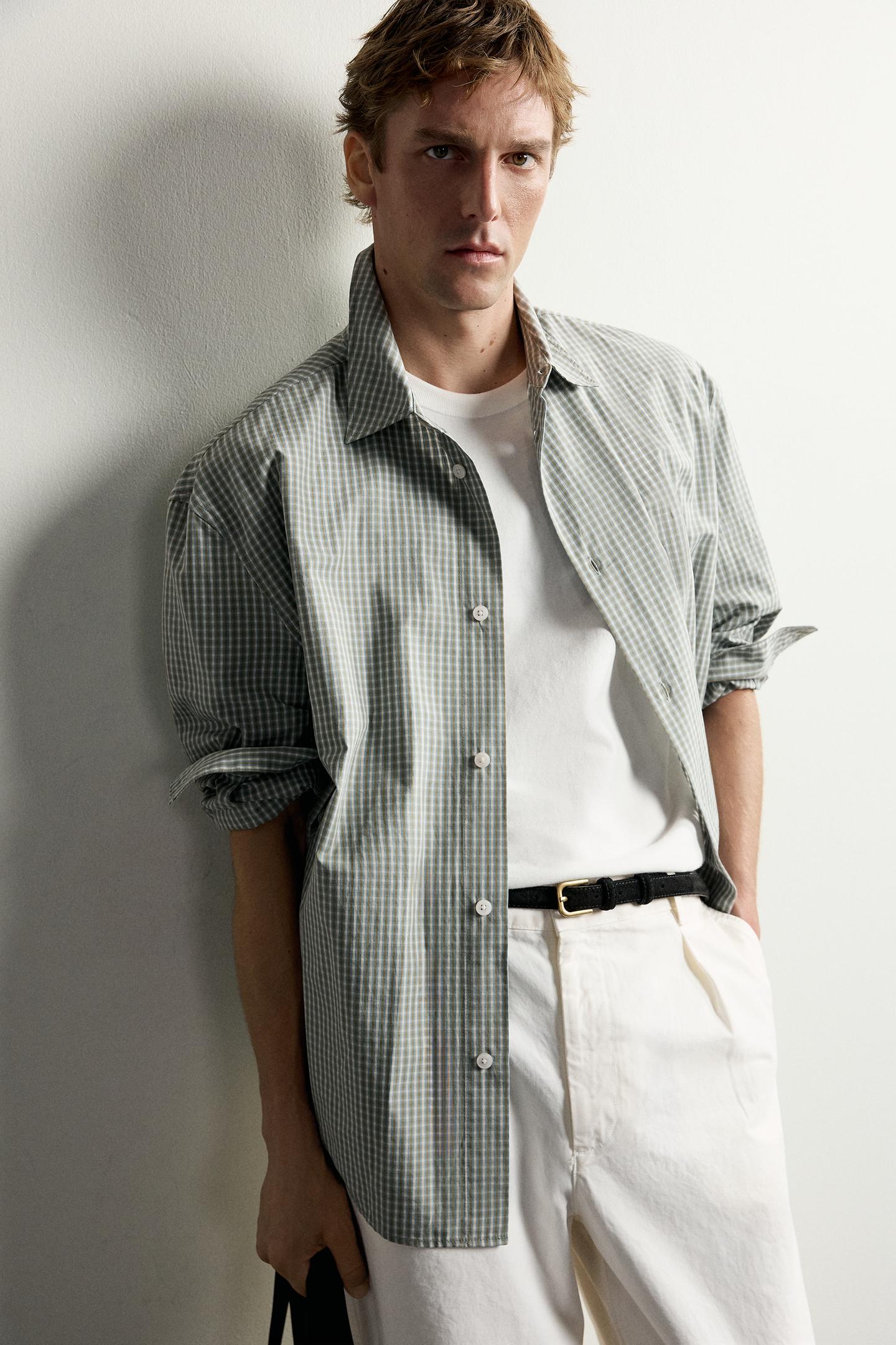 Мужская рубашка Zara Plaid Relaxed Fit, цвет: Синий — фото 5