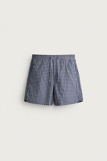 SHORT COURT À CARREAUX EN RELIEF - Bleu de Zara