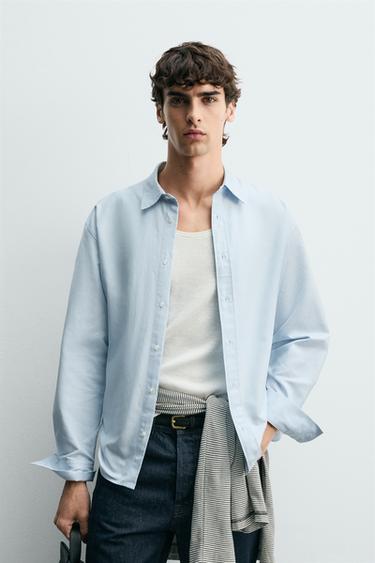 REGULAR FIT COTTON-SILK SHIRT - Sky blue by Zara