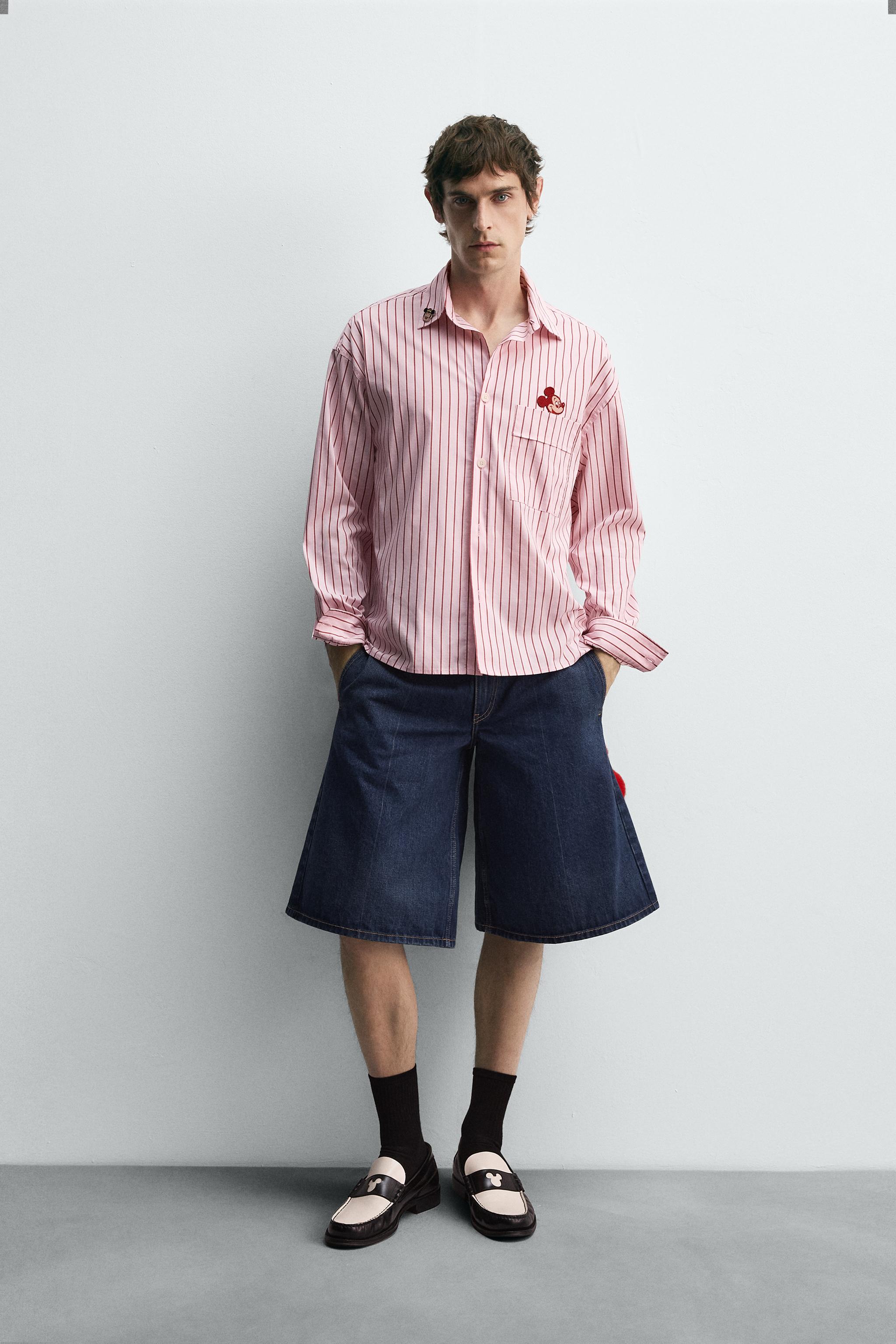 ミッキーマウス パッチ ストライプ柄シャツ HARRY LAMBERT FOR