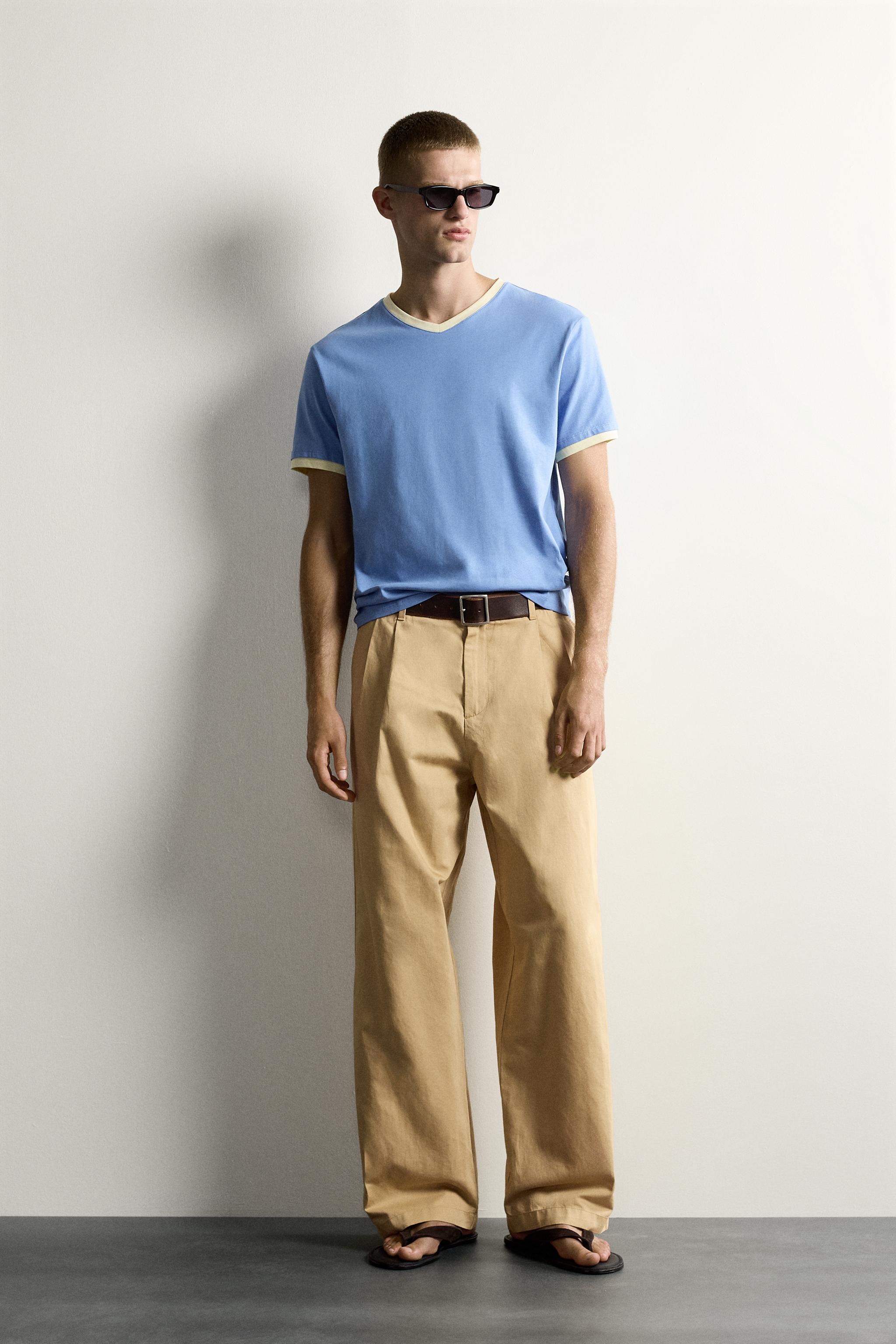 RINGER CONTRAST V-NECK RIBBED T-SHIRT