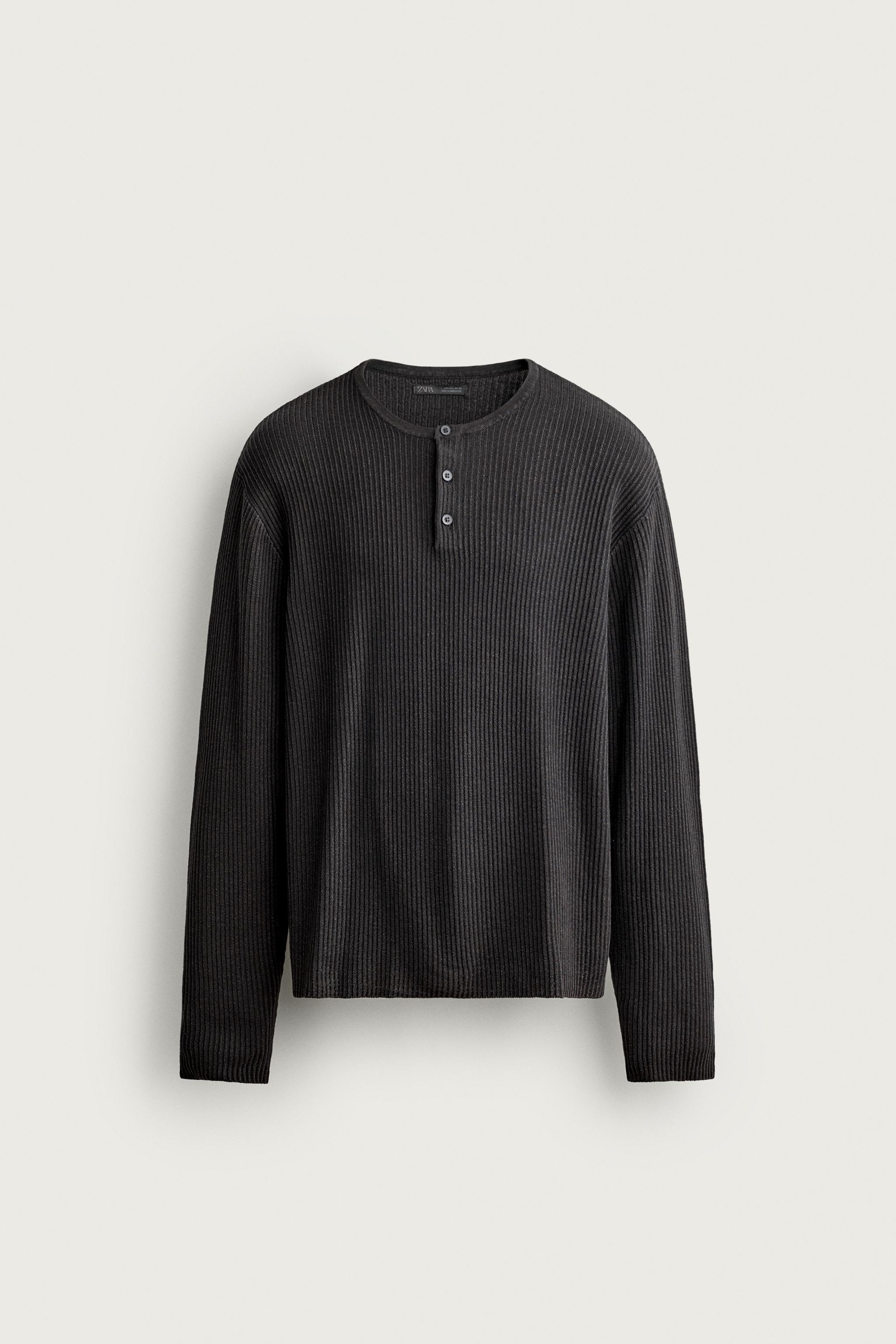 HENLEY KNIT T-SHIRT — Faded black