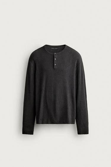 KNIT HENLEY T-SHIRT - Faded black by Zara