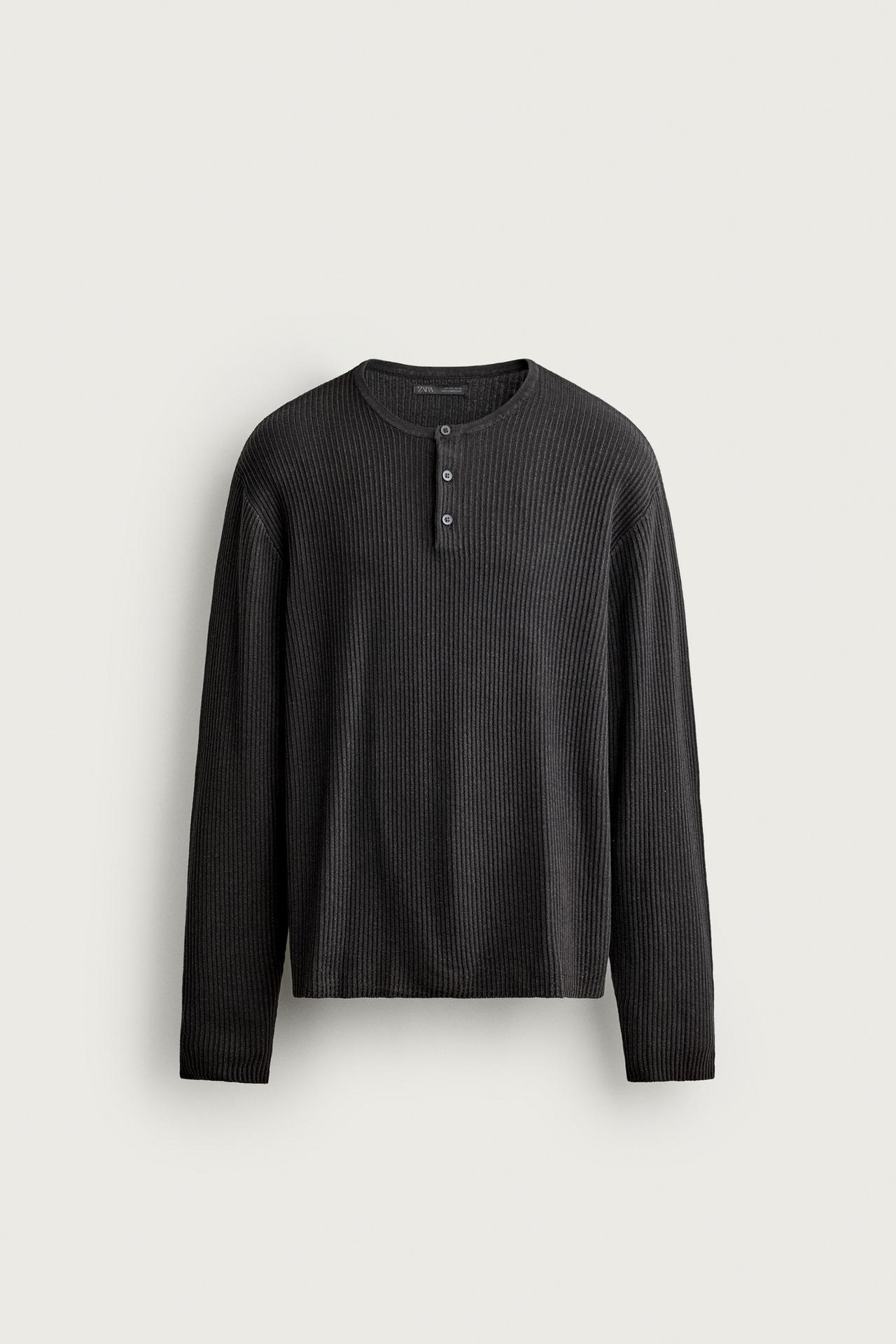 HENLEY KNIT T-SHIRT — Faded black
