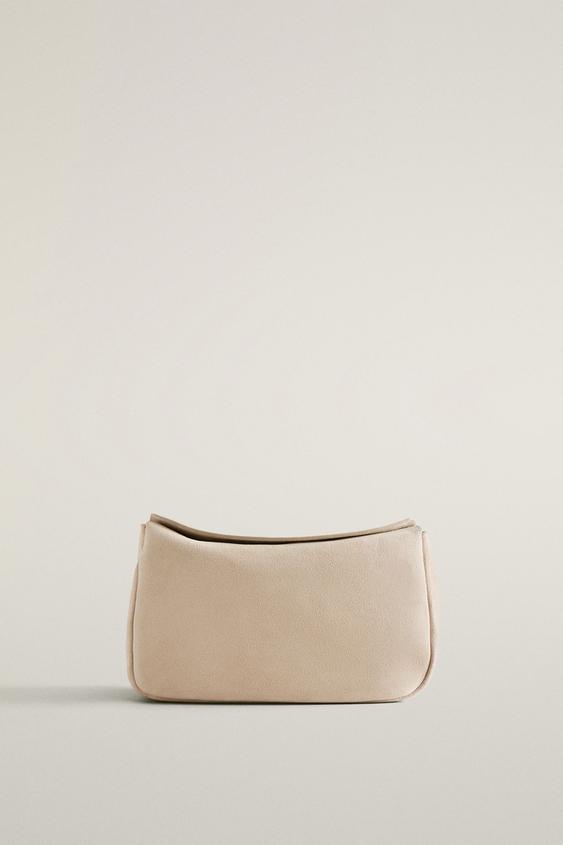 Zara LARGE LEATHER SPLIT CLUTCH MAKEUP BAG - Beige - Image 0