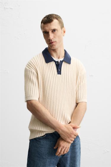CONTRAST KNIT POLO SHIRT - Ecru by Zara