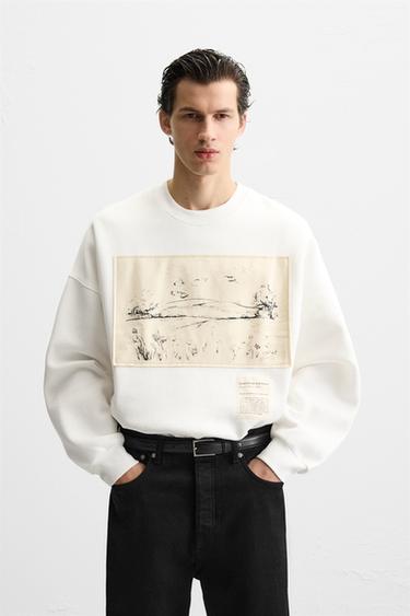 Zara GRAPHIC PATCH SWEATSHIRT - White