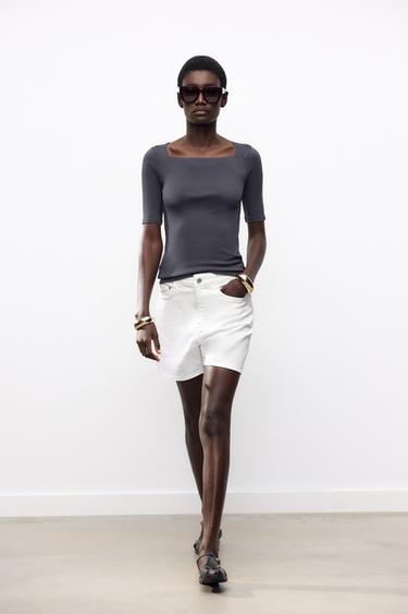 Zara SQUARE NECK SHIRT - Blue / Gray - Image 0