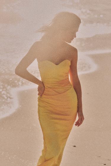 Zara PRINTED TULLE STRAPLESS DRESS - TYEAMARILLO