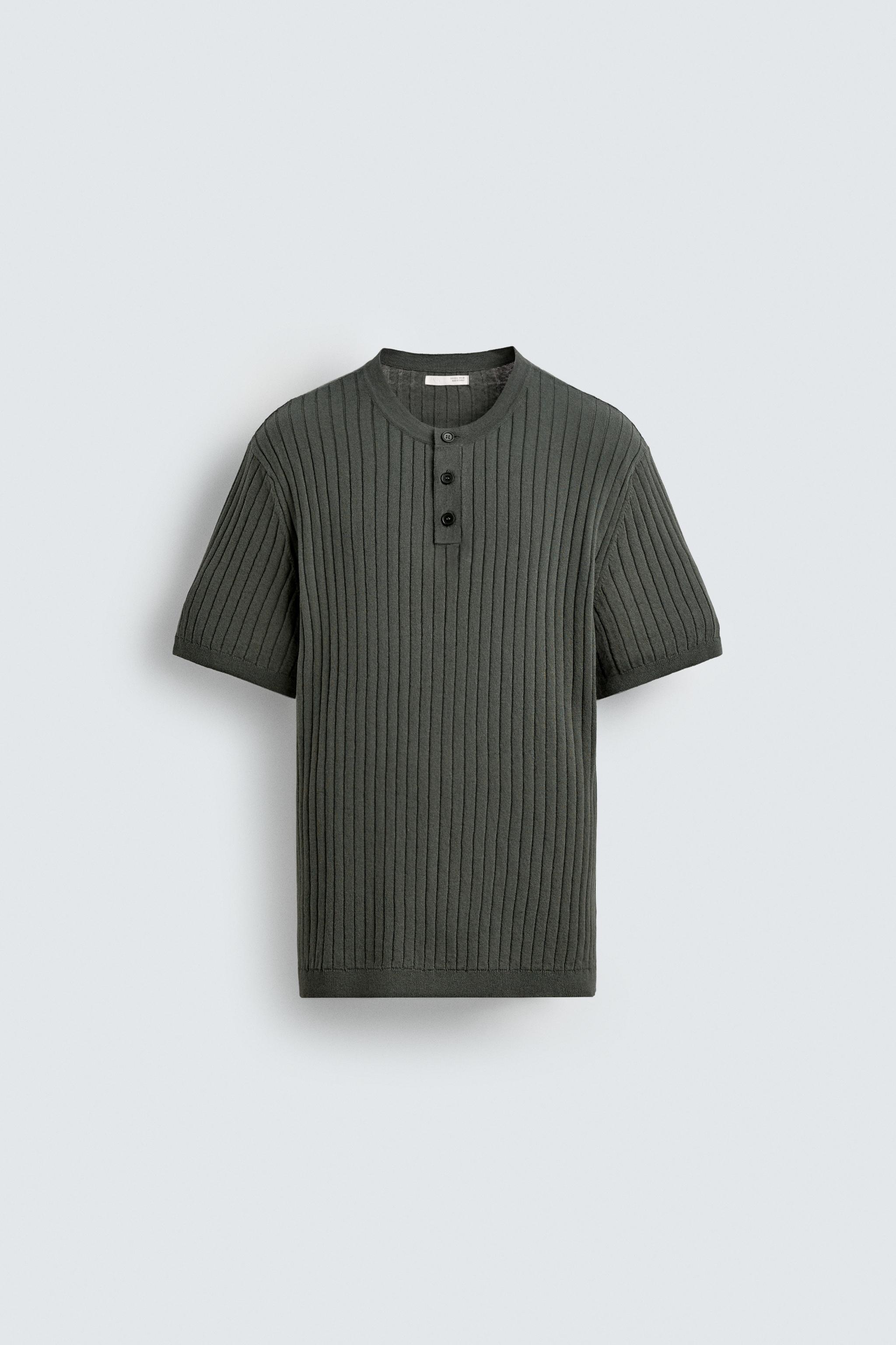 RIB KNIT HENLEY T-SHIRT - Khaki | ZARA United States