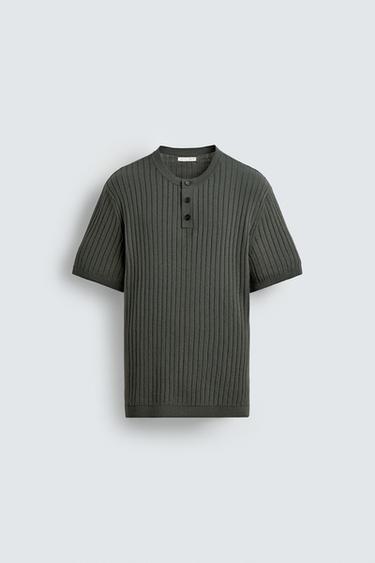 CAMISETA PUNTO CANALÉ CUELLO PANADERO - Khaki de Zara