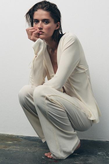 Zara WIDE LEG PANTS - Ecru