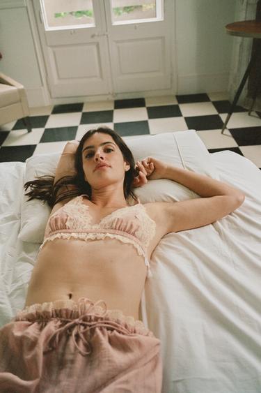 STRIPED LACE BRA - Pink / White by Zara