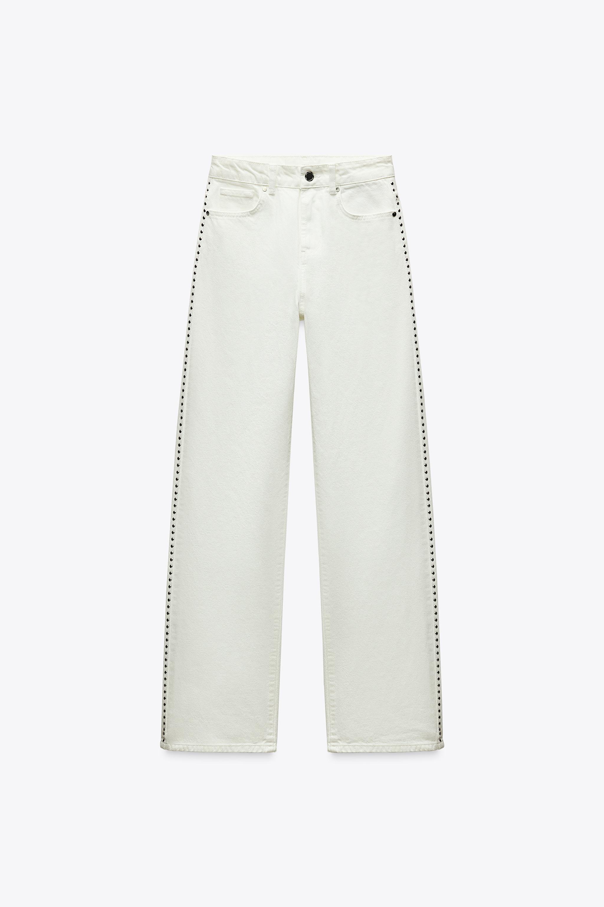 Z1975 STRAIGHT MID-RISE STUDDED JEANS - White | ZARA United Z1975 STRAIGHT MID-RISE STUDDED JEANS - White | ZARA United
