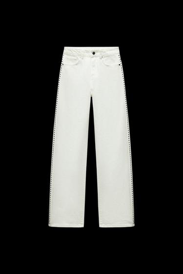 Z1975 MID-WAIST STRAIGHT STUDDED JEANS - White by Zara - Image 0