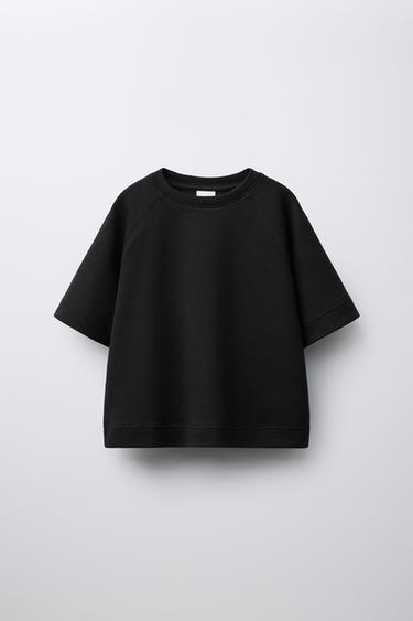 Zara BASIC INTERLOCK T-SHIRT - Black