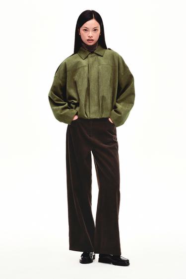 Zara 麂皮效果飛行員夾克 - 中卡其色