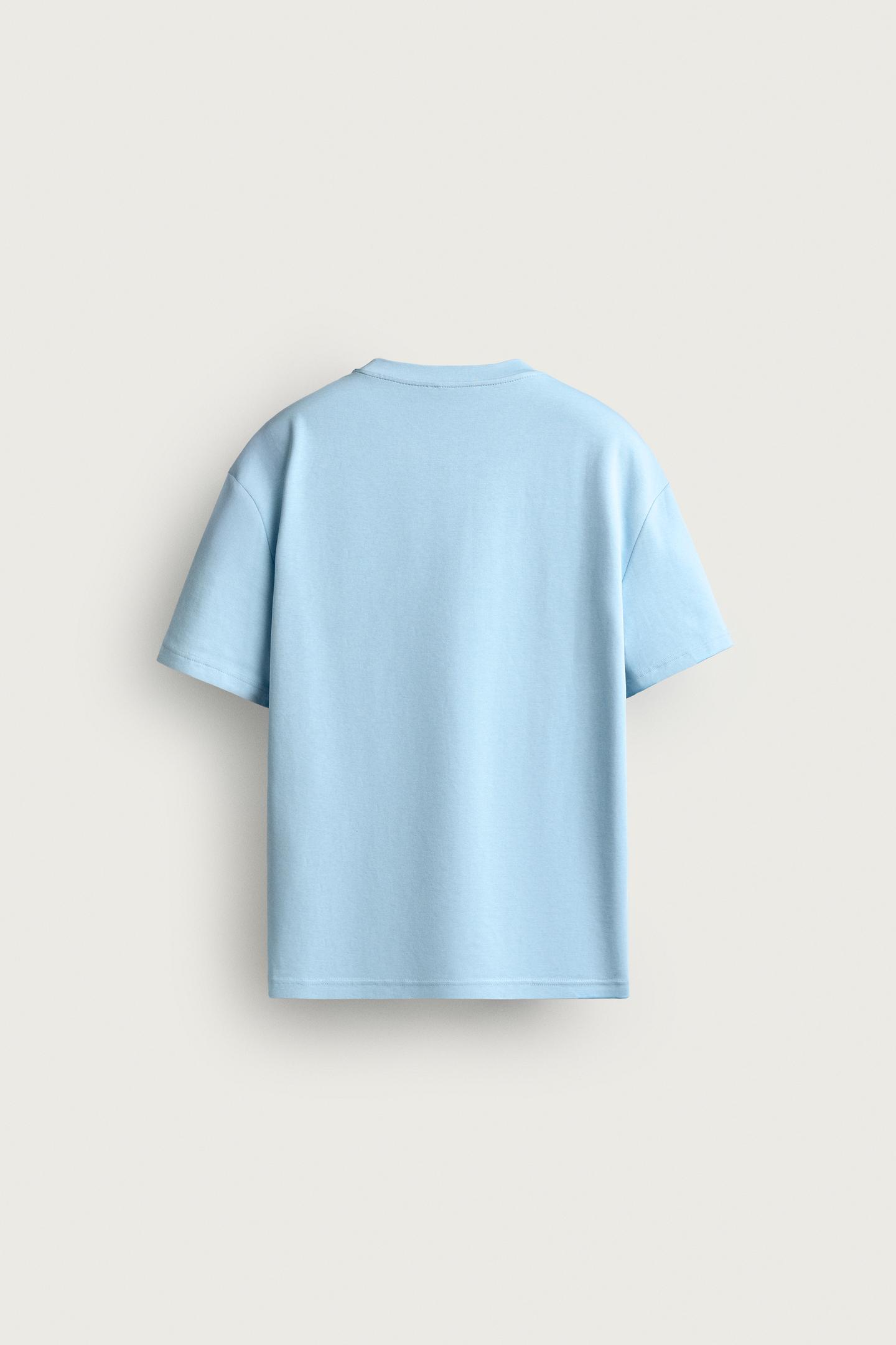 Мужская футболка Zara Relaxed Fit Contrast Patch, цвет: Светлый синий — фото 7