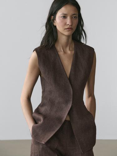 Zara Linen suit waistcoat - Brown